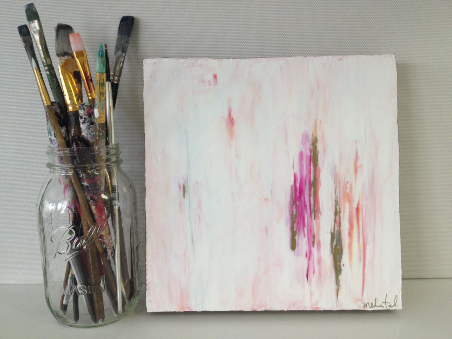 10x10 Fuchsia/Coral/Gold Abstact