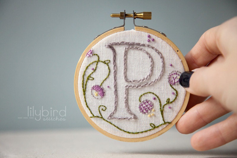 Personalized Custom 3 inch hand embroidered initial hoop display FREE SHIPPING