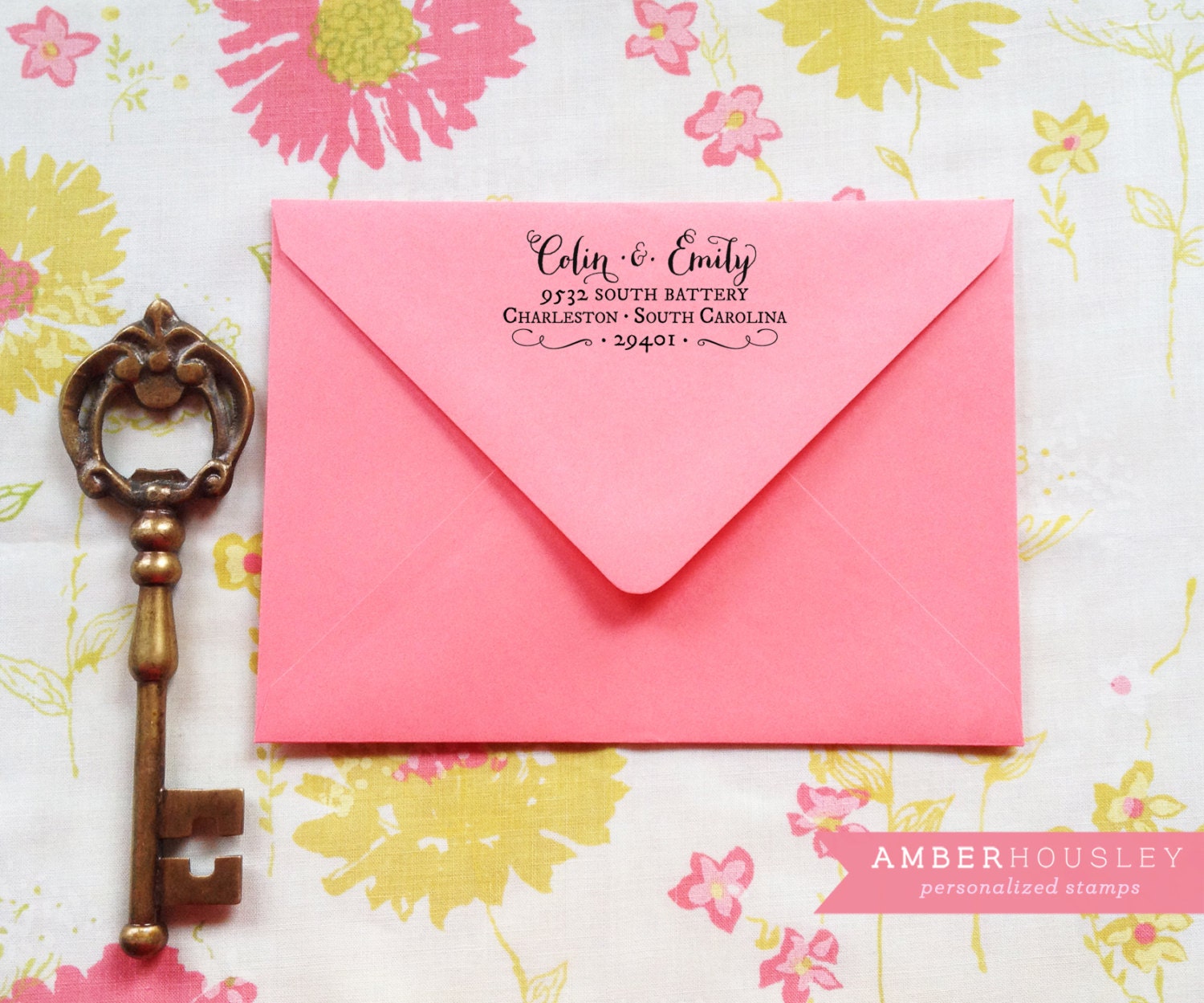 Custom Wood Handle Return Address Rubber Stamp Personalized with Cursive Calligraphy