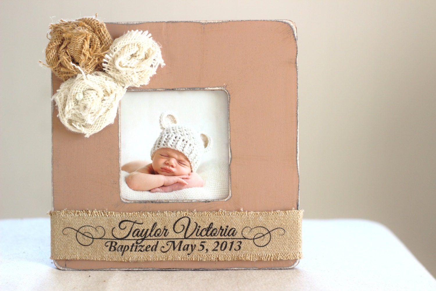 Christening Baptism Gift GIRL Custom Personalized Burlap Picture Frame PINK. Birth Baby Shower First Birthday Listing Stats