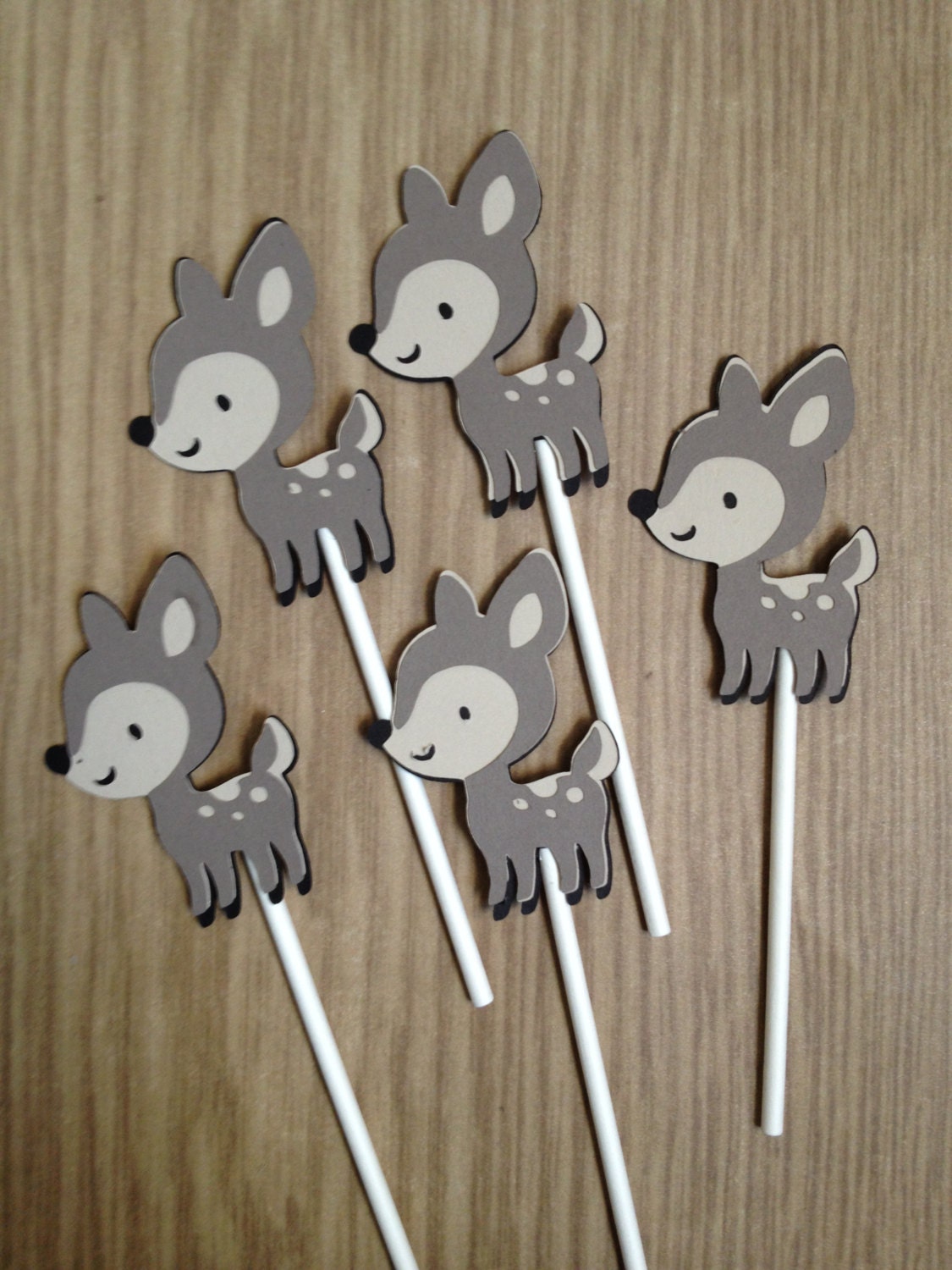 Set Of 12 Fawn Cupcake Toppers,Birthday,Baby Shower,Forest Friends,Fox,Fawn, Owl,Squirrel,Raccoon,Skunk,Hedgehog,Beaver