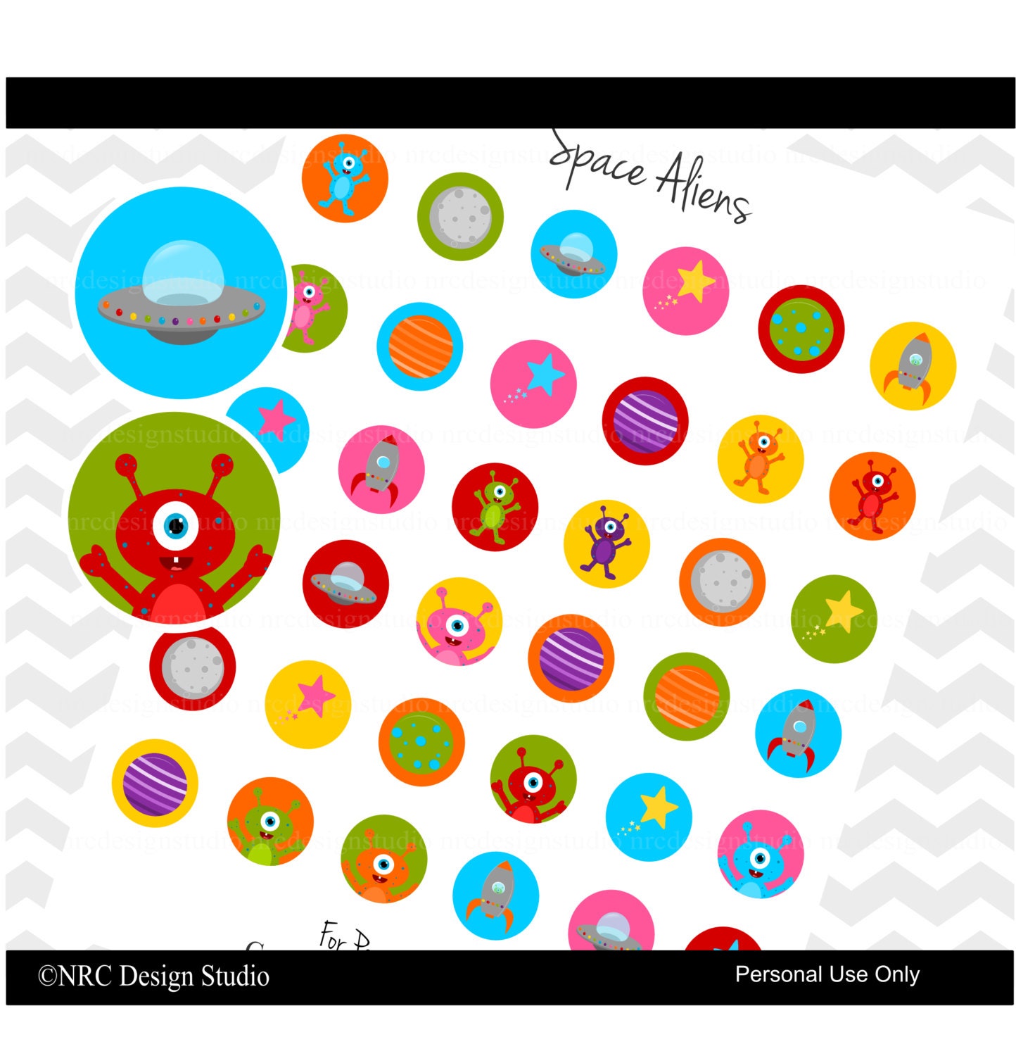 Space Aliens Printable Collage Sheet - 1 Inch Bottle Cap Images Il_170x135