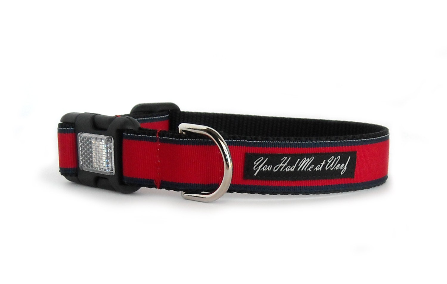 Striped Dog Collar, Nautical Dog Collar, Navy Blue and Red Stripes, Preppy Dog Collar, 1 Inch - Sweet Boy