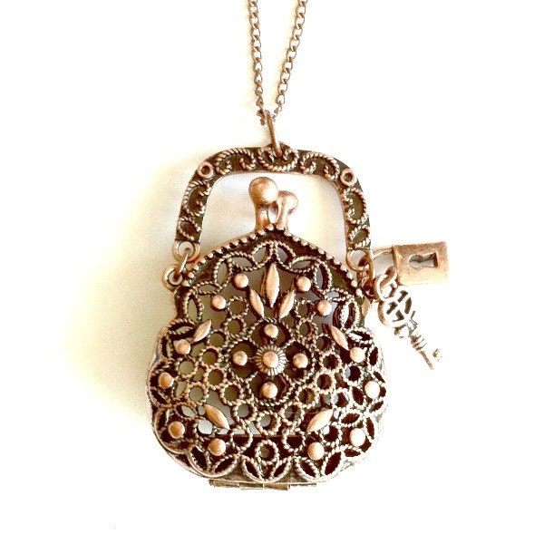 Steampunk Copper Purse Necklace opening purse locket Handmade Graduation Gift Free US Shipping