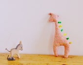 Jolly giraffe taggy tag animal baby toy with pink yellow and green patterened fabric