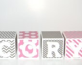 Personalized 2 Inch Girls Pink and Brown Name Wooden Letter Blocks for Baby Nursery Shelf Decor- Newborn-Maternity Photo Prop-or Shower Gift