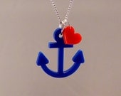 Nautical Anchor and Heart Tattoo Style Acrylic Plastic Necklace Charm