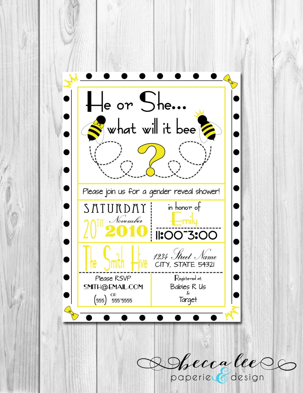 He or She What Will it Bee Baby Shower Invitation - Gender Reveal- DIY - Printable Il_570xn
