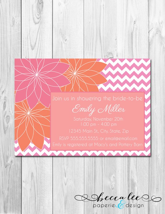 Bridal Shower, Baby Shower, Birthday Invitation Chevron Stripes & Floral - Fruit Punch - DIY - Printable Il_570xn