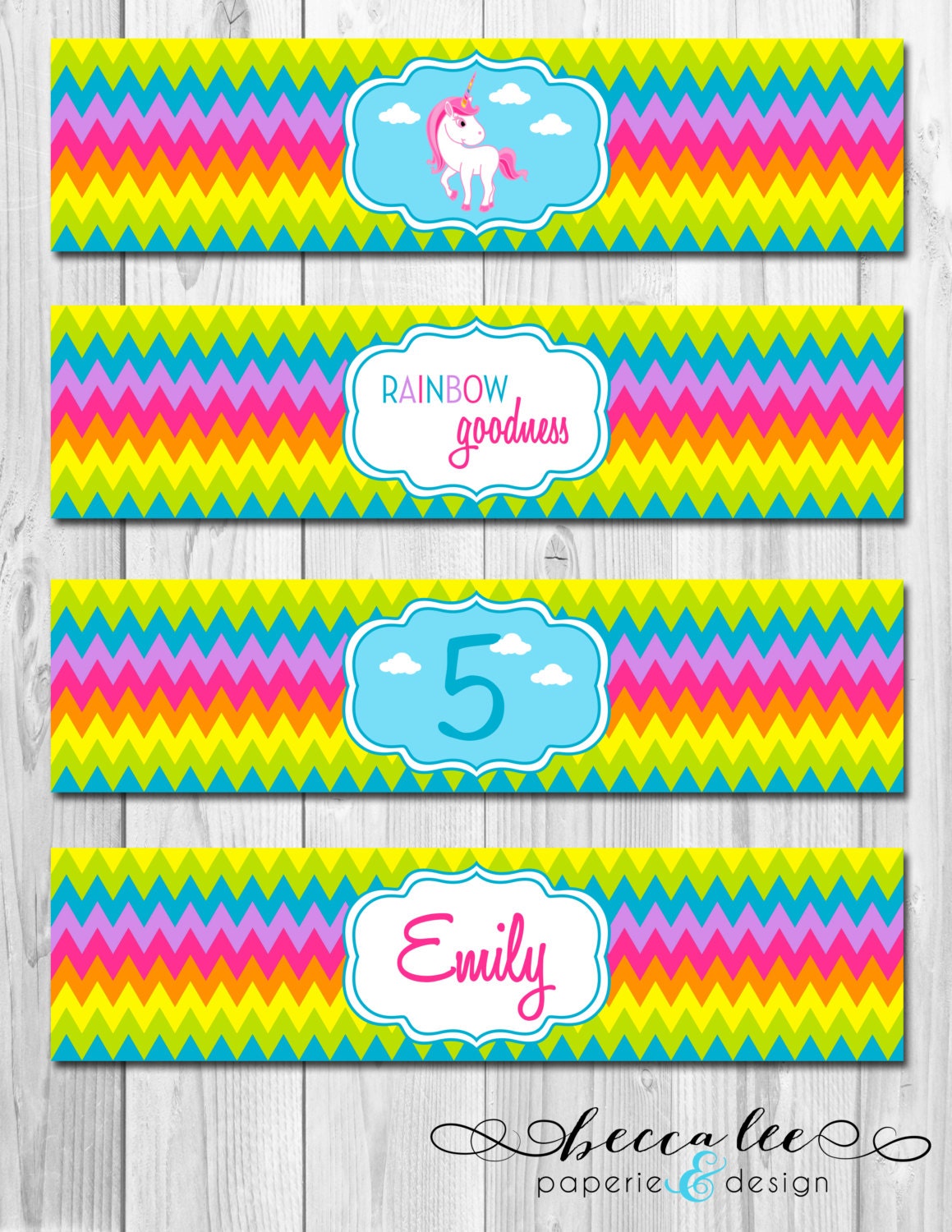 Rainbow Unicorn Theme Water Bottle Labels - DIY - Printable Il_570xn