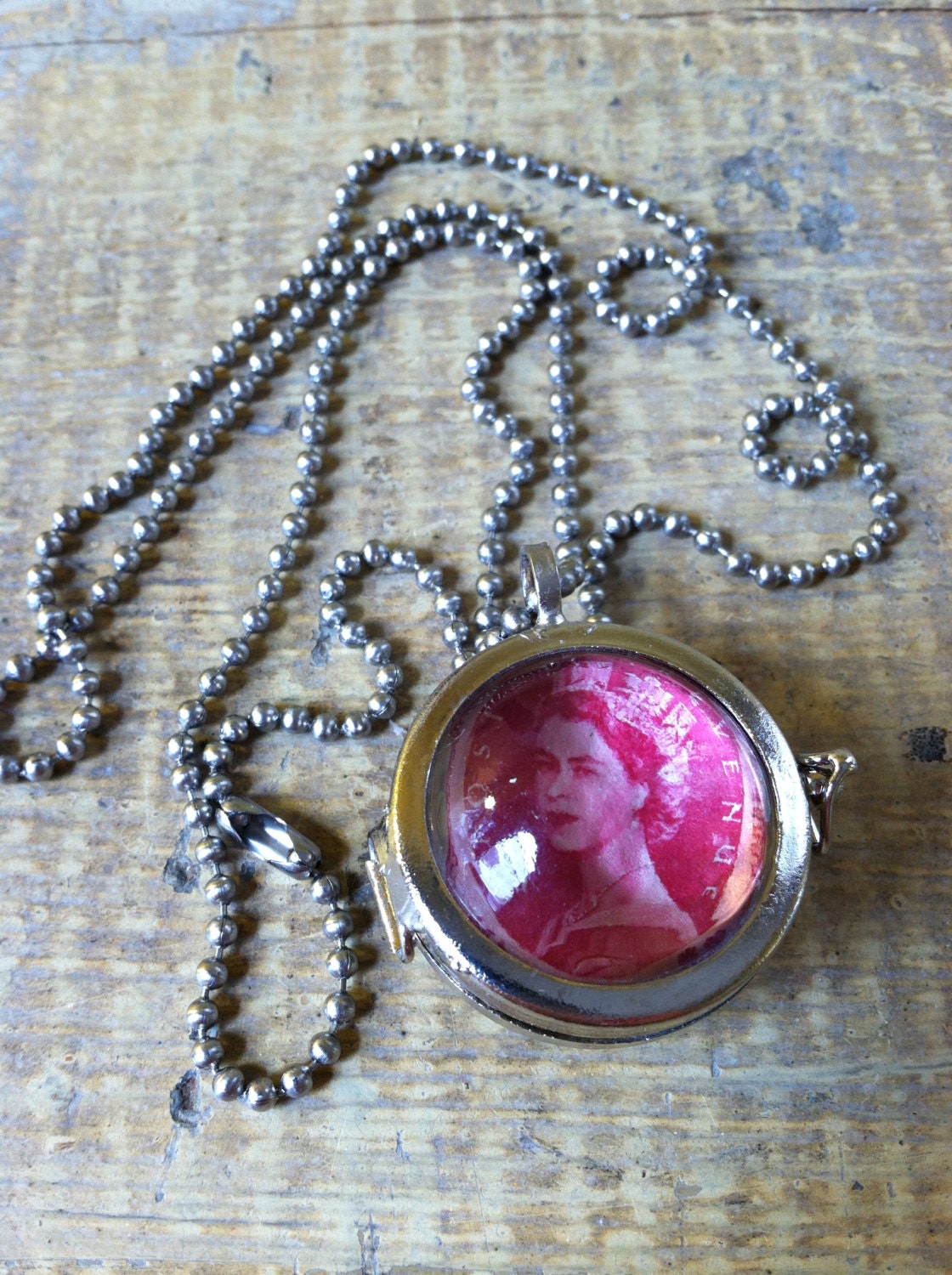 Vintage English Stamp Pendant Necklace
