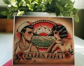 Tattoo Style Long Distance Lovers Romance Card