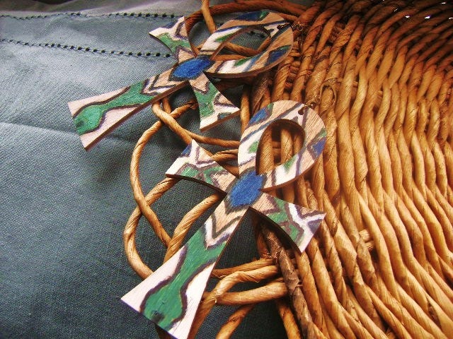 Painted Ankh Cross Earrings - Afrocentric - Tribal - Ethnic- Long Dangle