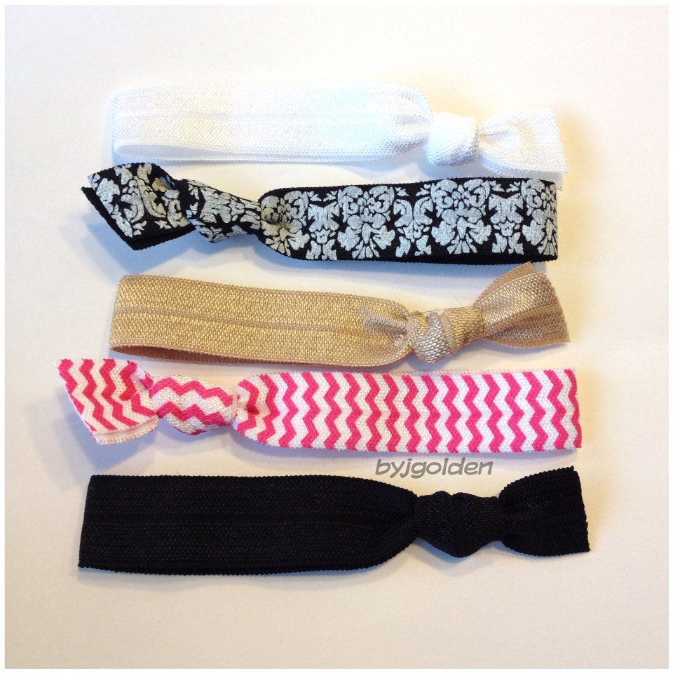 Pink Chevron & Damask Hair Tie Set