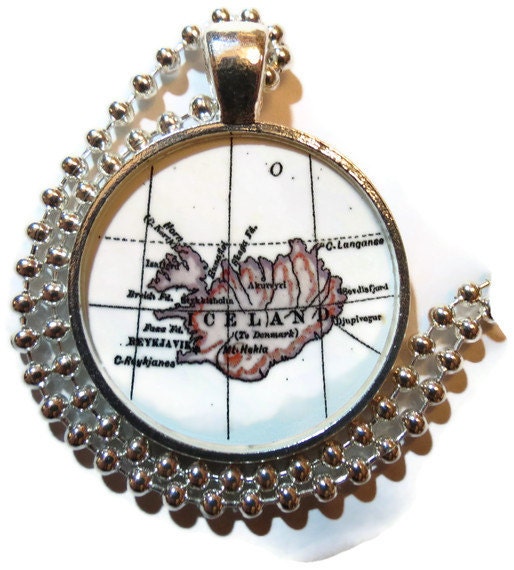 Iceland necklace pendant charm, Iceland Map Jewelry