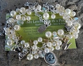 Neo Womens Silver Vintage Victorian  Lady Tea Party Beaded Charm Bracelet antique  handmade artisan Bracelet Rose Jewelry with Crystals