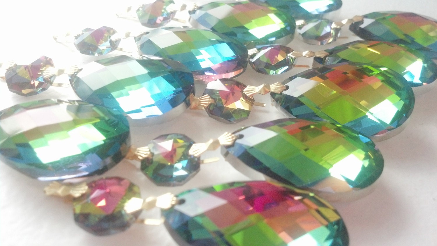 10 MultiColor Rainbow Teardrop Chandelier Crystals Rare Color Shabby Cottage Chic Mirrored Gorgeous Crystals