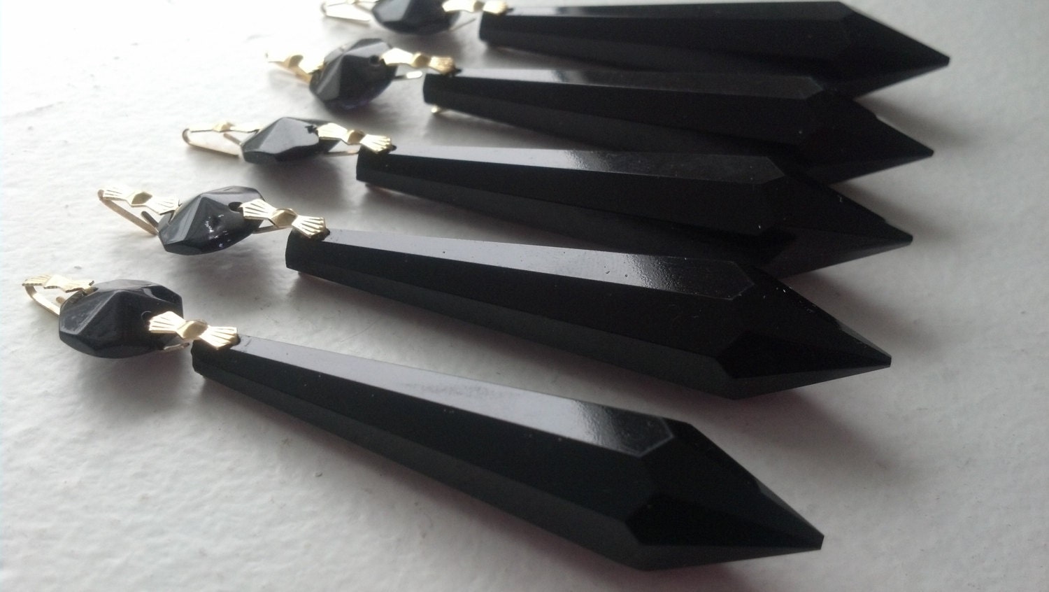 6 Black Icicle Chandelier Crystal Ornaments Shabby Chic Goth Jet Black Chandelier Crystal Prism Octagon Top Bead