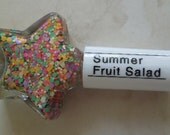 Custom Blended Nail Polish - "Summer Fruit Salad" - Matte Pastel Pink Purple Green Yellow Peach Hexagon Glitter - Lacquer