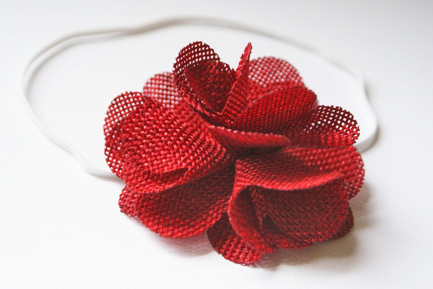 Red Burlap Flower Headband or Clip for Baby/Toddler/Teen/Adult