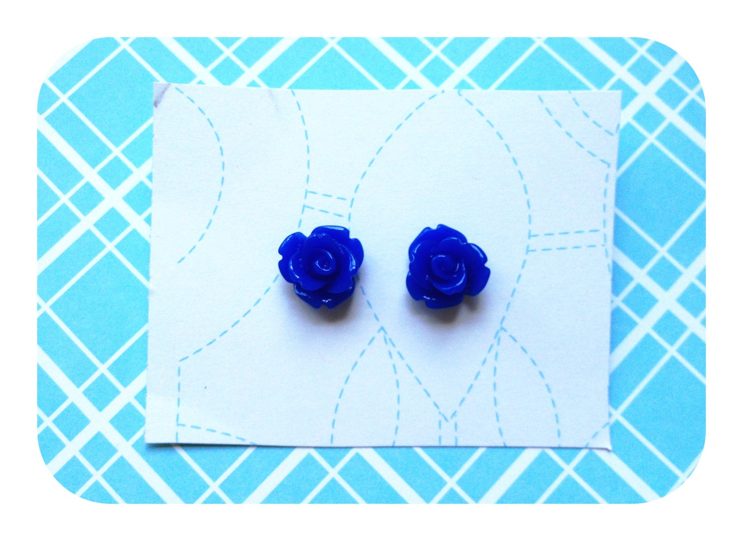 Blue Floral Earrings Resin Cabochon