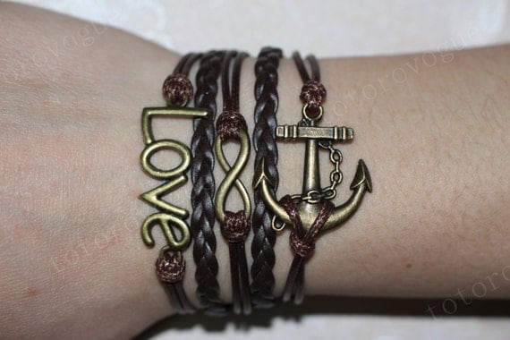 Bronze charms bracelet love infinity  anchor bracelet fantastic pretty  personalized  gift for friend and  GF BBF