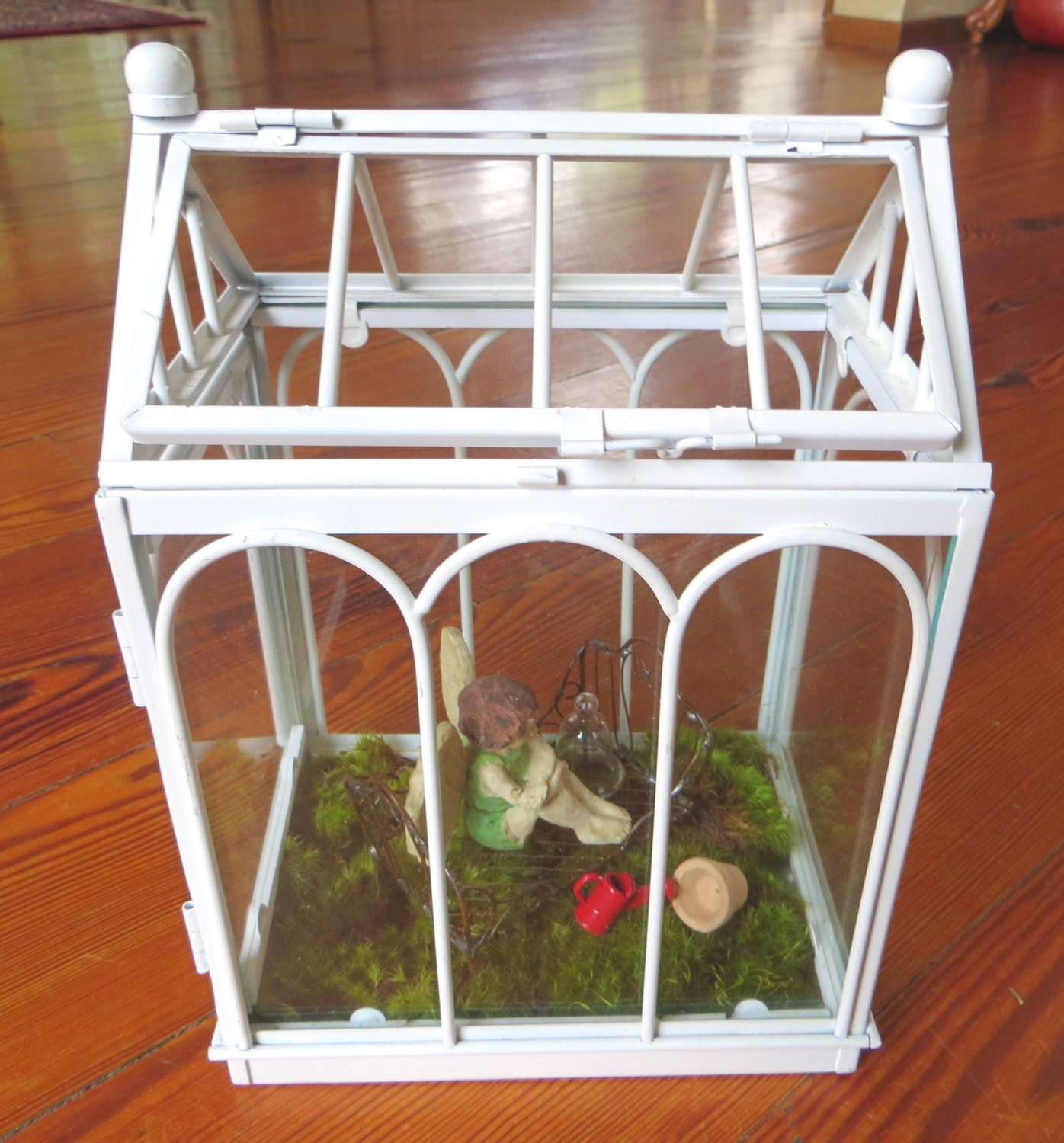 Vintage Atrium Terrarium Fairy Garden Greenhouse  OOAK Handmade