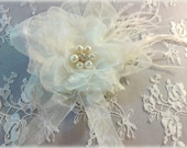 Wedding Bridal Organza Flower Hair comb, ivory flower bridal hair fascinator, wedding bridal 2 tier veil accessory -HANDMADE Petals