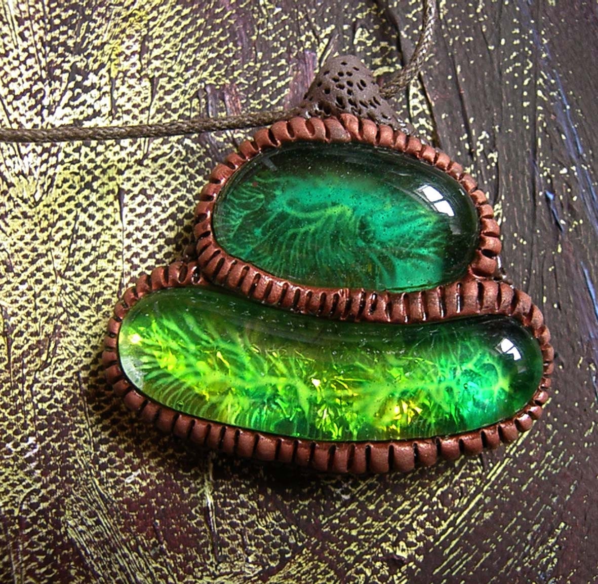 Black Light Glass Pendant Psychedelic Fluorescent Tribal Hippie Psytrance Jewelry Organic Gypsy Mens Necklace