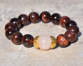 Protection & Energy Red Tigers Eye Mala Bracelet , Pink Quartz Love bead, Yoga, Healing,  Meditation Bracelet