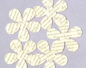 50 Die Cut Flowers Cream or White with Brown French Words of Love Cardstock Flower Cutout Supply for Craft Projects, Wedding Confetti