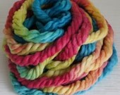 Hand Painted Super Bulky Yarn in Blue, Yellow and Pink Colors. Knitting Supplies, Crochet Supplies 15m.