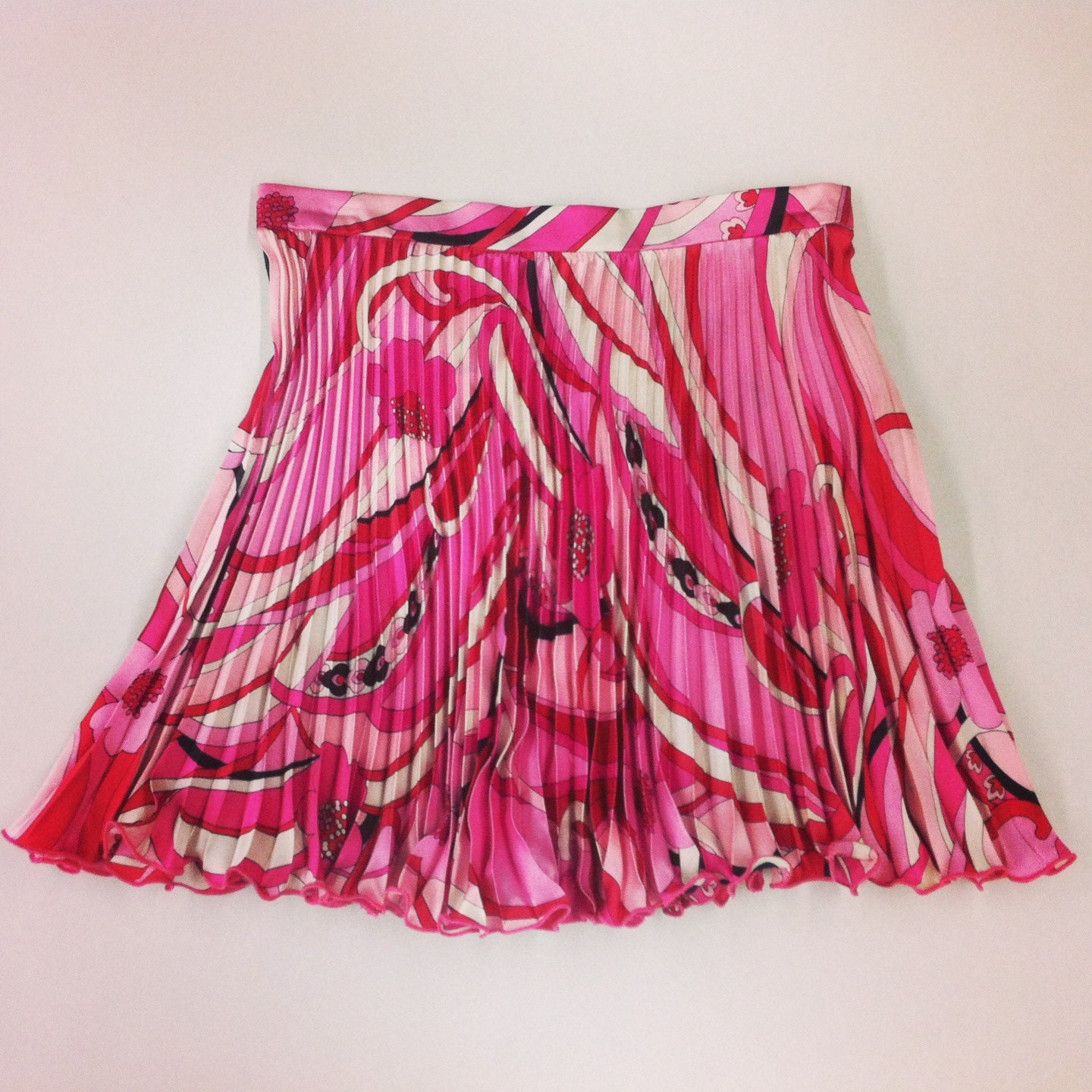 Pleated Mini Skirt - Pink & Fuchsia Silk Print