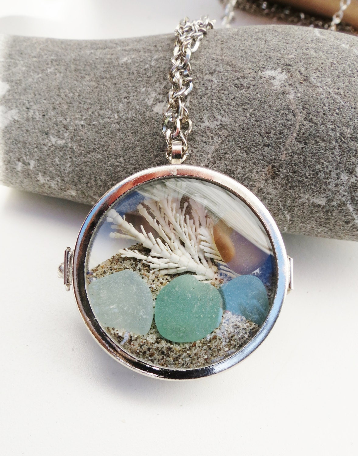 Sea Glass Beach Glass Locket Necklace Glass Beach In A Locket