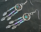 turquoise and amethyst dreamcatcher earrings TURQUOISE in native american tribal boho belly dancer and hipster style