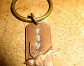 handstamped keychain, fly keychain, bird keychain, fly away keychain, metal keychain, small keychain, dog tag keychain
