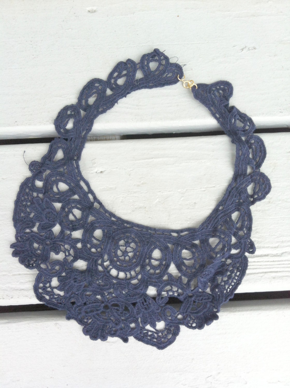 Navy Blue Lace Necklace Bib