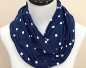 Navy Polkadot Jersey Infinity Scarf