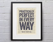 Practically Perfect In Every Way - Mary Poppins -  Inspirational Quote Dictionary Page Print - DPQU062