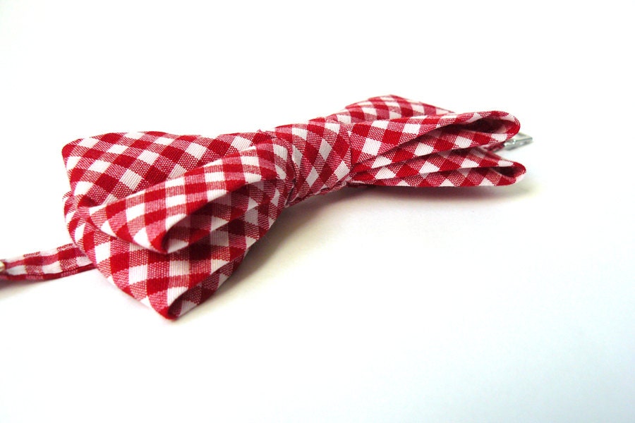 Mens bow tie by Bartek Design - groom wedding classic retro necktie chic handmade gift for him ready to wear - Red White Checkered