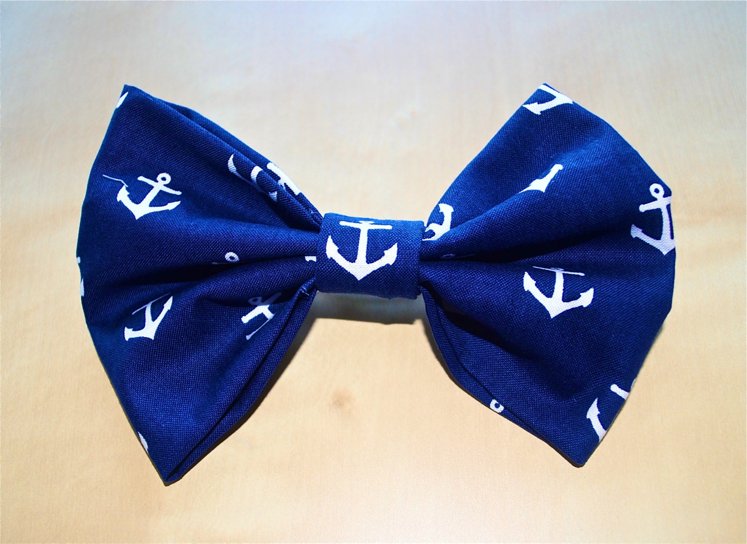 Navy Blue & White Nautical Anchor Print Fabric Hair Bow