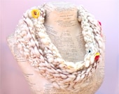 In Bloom Scarf Handmade Felt Flowers Chunky Plied Handspun Art Yarn Knit Crochet