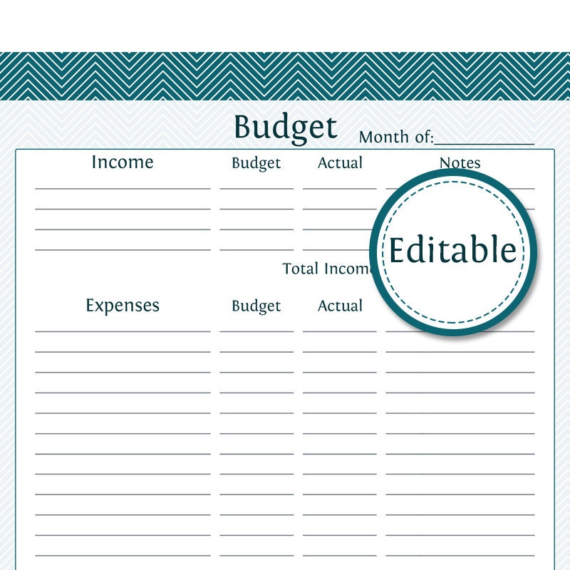 Budget - Editable - Instant Download - Finance Printable PDF