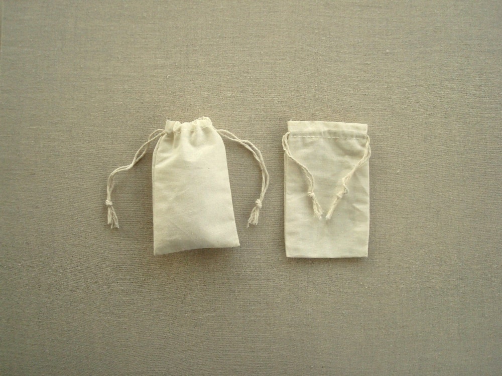 3 x 5 qty. 25 Best Cotton Muslin bags, favor bags, double drawstring