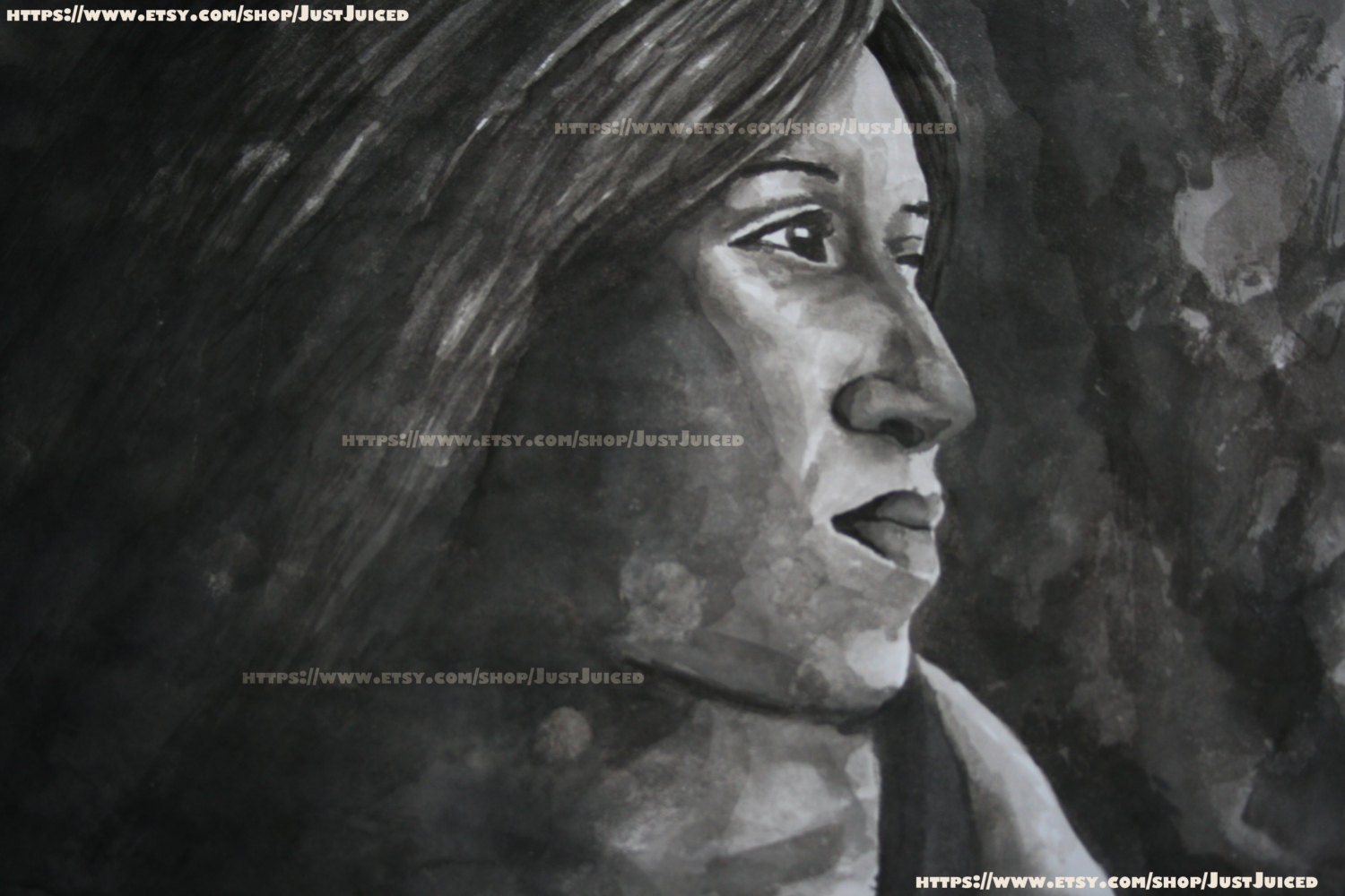 Ink Illustration Female Portrait - Handmade One Of A Kind Painting - Fine Art For Home Decor - First Nation People