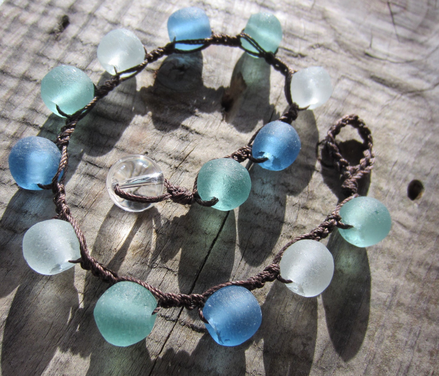Beachy Recycled Anklet  - Ecofriendly Crochet Artisan Jewelry - Upcycled -  Bohemian - Chic