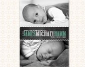 Multi Photo Birth Announcement - 5 x 7 Scalloped Chalkboard - Digital