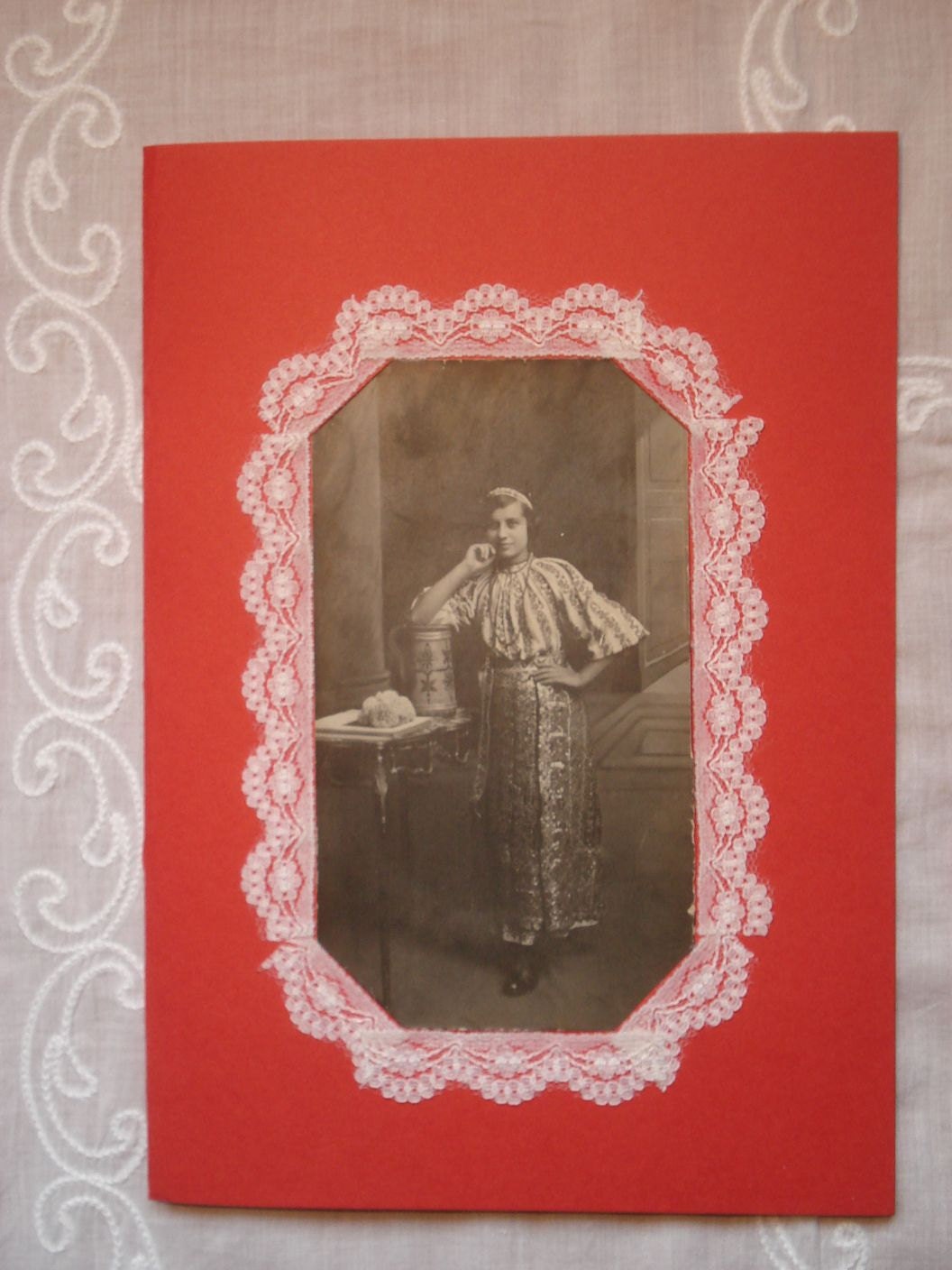 Handmade Card Vintage Old Photo Julietta Photographer of the Royal Court Bucarest, Woman in Traditional Costume, Mother's Day Gift Idea