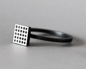 Geometric, contemporary silver ring. Square with etched grid. Unique design. Handmade. Ready to ship.