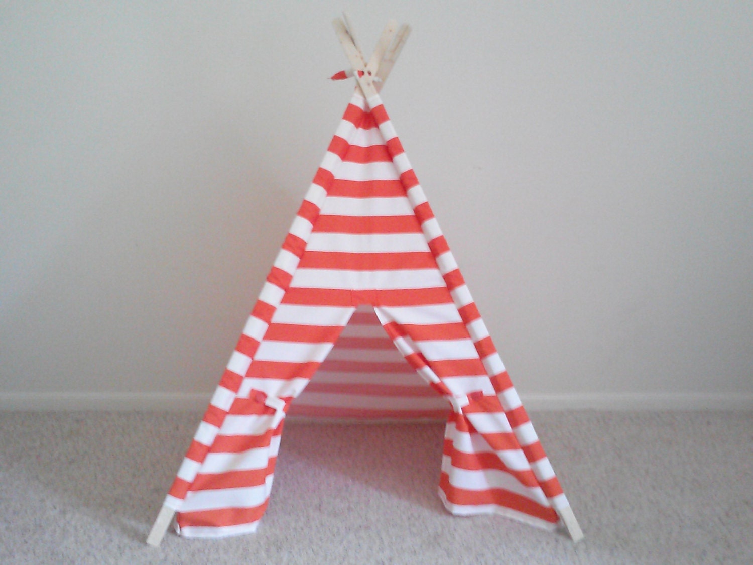 Orange and White Stripe Tent, Teepee, Childrens Tipi, 44 inch wide Play Tent Made to Order